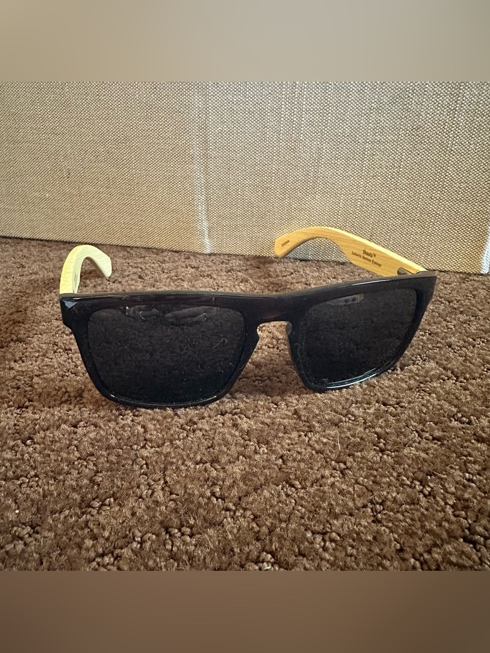 Pugs Gear Men Square Sunglasses Polarized Black Frame Bamboo